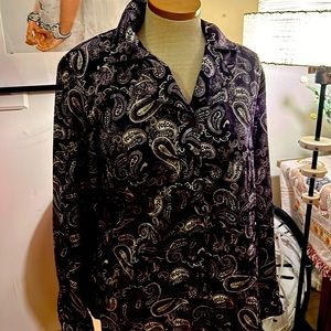 Vintage purple paisley shimmering silk Da Rue of California blouse